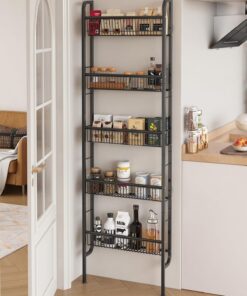 UMDONX Estante Estrecho para Baño de 5 Niveles | Organizador de Metal Estrecho para Baño y Cocina, Multiusos para Espacios Pequeños (Negro)