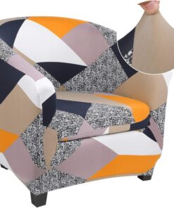 Jaotto Funda de Sillón Elásticas Chesterfield, 1 Pieza Cubre para Sillón Ajustable Universal Extraíbles Lavables, Funda de Sofá de Butacas para Recepción Hotel Sala de Estar(Geometría Nranja,2 Piezas)