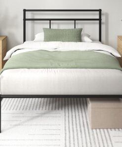 Zinus Cama Elias de 200 x 90 cm – 30 cm de Alto – Estructura de Metal con cabecero – Cama de Metal con somier – No Requiere somier – Espacio bajo la Cama – Diseño Moderno – Negro