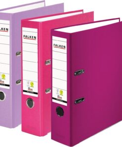 Falken Pack de 3 Archivadores PP-Color, Fabricado en Alemania, 8 cm, DIN A4, surtido en colores pastel berry, cubierta exterior de plástico, interior de papel, con etiqueta de lomo intercambiable