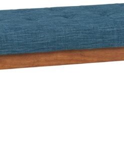 Amazon Basics Moderno banco tapizado y acolchado con botón, para dormitorio, entrada, madera maciza, azul marino, 112 cm