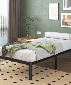 Lutown-Teen Cama 80x190 cm con Patas de Esquina Curvadas, Altura 30.5 cm, Estructura Camas Individuales de Metal con Somier de Láminas, Espacio Almacenamiento, Fácil Montaje, Negro