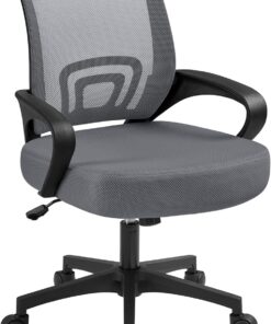 Yaheetech Silla de Oficina Silla Escritorio de Malla Giratoria Gris Oscuro | Regulable en Altura, Silla con Apoyo Lumbar, Función Inclinación, Silla Malla Transpirable, Capacidad Max136 KG
