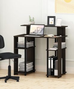 Furinno Jaya - Escritorio Negro para computadora de 35.3 Pulgadas con Estante Elevado y Estante Abierto, Escritorio para Juegos, Escritorio de Oficina para Oficina en casa, Dormitorio, Nogal Negro