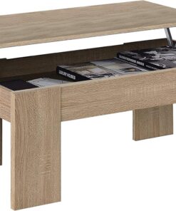 Habitdesign, Mesa de Centro Elevable, Mesita de Salón o Comedor, Modelo LC, Acabado en Color Roble Canadian, Medidas 100 cm (Ancho) x 50 cm (Fondo) x 45-56 cm (Alto)