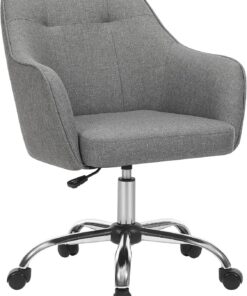 SONGMICS Silla de Estudio Giratoria Altura Ajustable 110 kg | Marco de Acero, Tela de Algodón-Lino Transpirable, para Estudio, Dormitorio, Gris OBG019G01