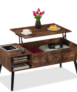 Relaxdays Mesa Centro Elevable, Mesita Sofá con 2 Compartimentos Almacenaje, Estilo Industrial, 46x100x50cm, Marrón