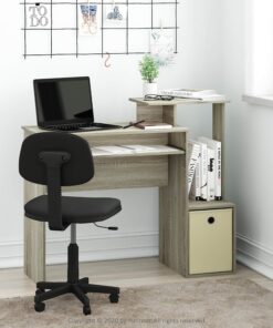 Furinno ECON - Escritorio para 40 Juegos con Bandeja para Teclado, Escritorio para computadora, Escritorio de Oficina con estantes Laterales y contenedor de Almacenamiento para Oficina en casa, Sala