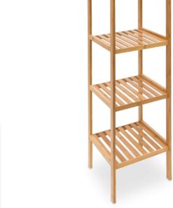 Relaxdays, Estantería Bambú Baño, Estante de Pie Cocina, Mueble con 4 Baldas Abiertas, 110 x 34 x 33 cm, Marrón Natural