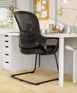 DUMOS Silla de escritorio de oficina con base de trineo, sillas ergonómicas de malla ejecutiva para computadora con soporte lumbar para el hogar, sala de conferencias, dormitorio, recepción de espera,