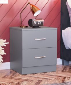 Vida Designs Riano Mesita de Noche, Madera de ingeniería Metal, Gray, H 47 x W 40 x D 36 cm Aprox
