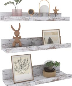 EXYGLO Estante de Pared de Madera Rústica, Estantes Gray para Sala de Estar, Dormitorio, Cocina, Baño, Ahorra Espacio en el Hogar, Juego de 3