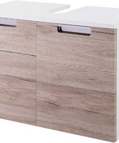 Schildmeyer Rilana 130516 - Armario bajo Lavabo, Color Blanco Brillante/Acabado en Roble Sanremo, 46,5 x 65 x 35 cm