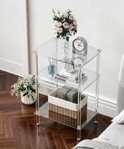 Mesa Centro Cristal 3 Niveles Transparent emesa de Centro | Reduce el desorden espacial,Estructura estable sin oscilaciones,Ideal para salon dormitorio cocina,Útil como mesa auxiliar