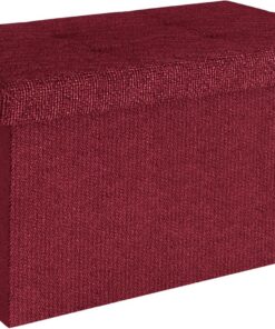 INTIRILIFE Banco plegable 49x30x30 cm rojo granate – Asiento cubo tapa – Espacio de almacenamiento tela huecos – Reposapiés caja almacenamiento baúl