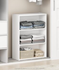 Furinno Reed Estantes Reversibles De 3 Niveles, Estante Organizador 9.7 X 23.7 X 31.5, para Dormitorio Y Armario, Blanco Liso