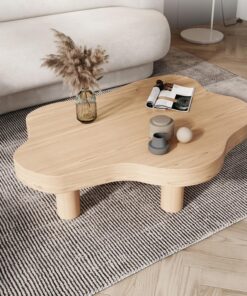 SEIFE Mesa de Centro de Madera con Forma de Nube para Sala de Estar, mesas de Centro Bajas y pequeñas de Nogal de Estilo Moderno para Espacios reducidos(Wood Color,90 * 60cm/35 * 23in)