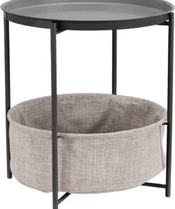 Amazon Basics Redondo Mesa auxiliar con capacidad de almacenamiento, Gris Oscuro, 44.96 cm D x 44.96 cm W x 48 cm
