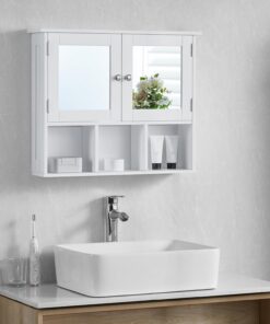 Home Discount Milano Estantes de Almacenamiento de Armario de baño con Espejo montado en la Pared, Doble Puerta, Color Blanco
