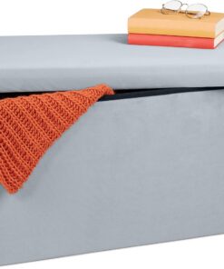 Relaxdays Banco Almacenaje, Funda de Terciopelo, 80 L, Acolchado, Baúl Almacenamiento, 38 x 77 x 39 cm, Gris Claro