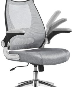 SONGMICS Silla de Oficina Giratoria, Apoyabrazos Inclinables, Gris | Silla de Oficina con Apoyacabezas, Soporte Lumbar, Mecanismo de Balanceo, Superficie de Malla, Gris Paloma OBN086G01
