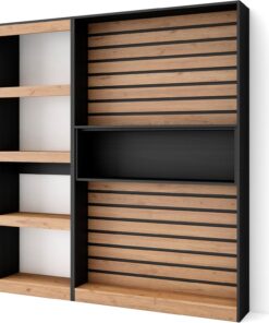Skraut Home | Librería estantería | Estanteria Libros de Pared | 170x186x25cm | Salón - Comedor - Oficina | con Almacenaje | Estilo Moderno | Roble y Negro