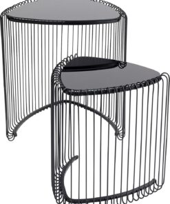 Kare Mesa Auxiliar Triangular, Color Negro (2/Juego), Metal, 50,5 x 47 x 43,5 cm