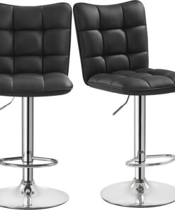 Yaheetech 2 Taburetes de Bar Sillas Giratorias de Piel Sintética Negro | Silla Alta con Respaldo y Reposapiés, Tejido Acolchado, Ajustable y Giratorio 360°, para Desayuno, Mostrador, Cocina y Hogar