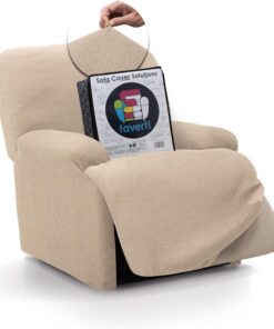 FAVERTI® Funda Elástica Sillón Relax Pies Juntos Reclinable de 70 a 90cm | Modelo Reale | Beige | Funda Sillón Abatible Universal | Protector de Calidad Tejido Jacquard Tacto algodón