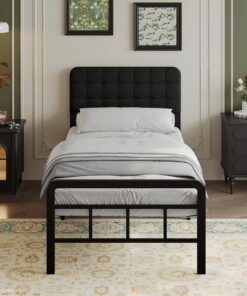 EMODA Cama de Metal 80 x 190 cm con Cabecero y Piecero Tapizados Negro | Alto 36 cm, Soporte de Lamas de Acero, Amplio Almacenamiento Inferior, Libre de Ruidos, Montaje Sencillo