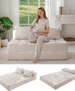 MAXYOYO Sofá Cama Modular Seccional, Sofá Cama Convertible con Cama Plegable y Almohada, Sofa de Pana sin Hueso para Sala de Estar, Dormitorio, Habitación de Invitados, Sin Montaje