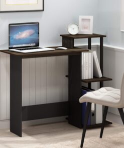Furinno EFFICIENT - Escritorio de computadora marrón de 73,66 cm, Escritorio de Oficina con 3 estantes Laterales, Escritorio Rectangular de Oficina en casa, Escritorio de Juegos para Oficina en casa