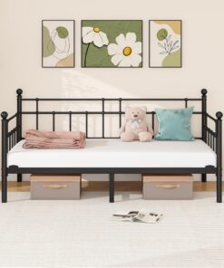 HOMERECOMMEND Estructura de cama de 90 x 200 cm, cama individual, sofá cama, sofá cama, cama de metal, cama infantil, cama de invitados, sofá de 90 x 200, marco de cama para dormitorio, salón, color