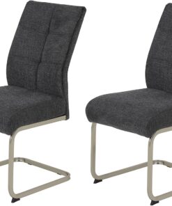 Hela Tische, INES Set de 2 sillas de comedor cantilever, extragrandes, tapizado en tejido antracita, asiento cómodo con sistema de muelles, estructura metálica con efecto acero inoxidable