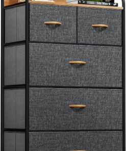 YITAHOME Comoda 5 Cajones - Cómoda Dormitorio de Telao para Dormitorio, Sala de Estar, Pasillo, Armarios - Estructura de Acero Resistente, Cubos de Tela de Fácil Extracción (Gris Frío)