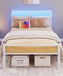 Marco de cama de 90 x 200 cm, cama individual/doble de invitados, cama juvenil con somier para dormitorio, habitación de invitados, marco de cama con base de carga e iluminación LED