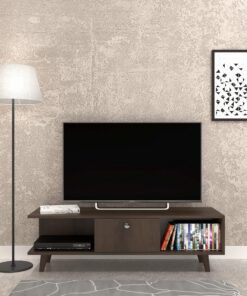 Homemania FLY170005 Mueble TV con Puertas y Estante, Aglomerado Melamínico, Plástico, Roble, 135 x 40 x 40 cm