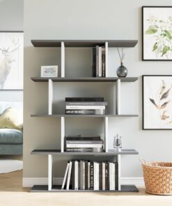 Hanah Home Elegante Soporte de Pared para Libros, Antracita y Blanco, 90 x 25 x 127,4 cm, 100% melamina, 18 mm de Grosor, diseño para Ahorrar Espacio con numerosas estanterías