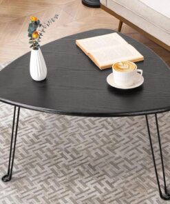 Mesa de centro plegable negra, pequeñas mesas de centro ovaladas, escritorio triangular de madera para sentarse en el suelo, mesa de sofá central moderna de mediados de siglo para sala de