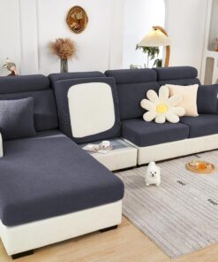 ShowyLive Fundas de Cojín Ajustables para Sofá Chaise Lounge Sofá Protector de Cojín de Asiento de Tela de Poliéster de Alta Elasticidad (1 Articulo, Tejido Gris Oscuro)