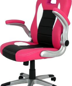 La Silla Española - Silla de Oficina o Estudio Estilo Gaming con reposabrazos, Respaldo tapizado y Base cromada con Ruedas deslizantes, Color Rosa y Negro, Modelo Sepulveda, 50x50x120 cm
