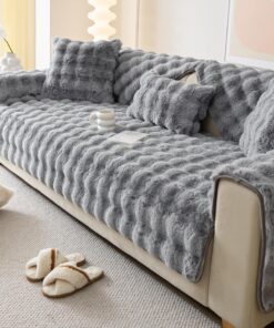 Funda de sofá de piel artificial suave para calidez en invierno, felpa gruesa, antideslizante, protección antideslizante para muebles (gris claro, 28 x 28 pulgadas/funda para