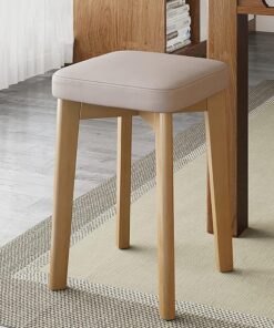 Taburetes de bar de madera apilables modernos con cojín suave para encimera de cocina, tocador o baño, pequeños y elegantes (beige, 31 x 31 x 45 cm)