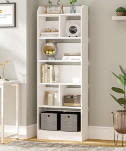 Hzuaneri Librería 6 Niveles, 24x60x170 cm, Blanco BC11103X | Estantería Libros, para Salón, Estudio, Oficin, Dormitorio, Estilo Escandinavo, Blanco BC11103X