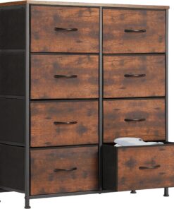 DUMOS Cómoda para Dormitorio con cajones de Tela, Organizador Alto para Ropa, Armario, habitación Infantil, Torre de Almacenamiento con Armario Marco de Metal, Placa de Madera Ligera