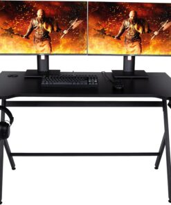 Konix Drakkar Escritorio Gaming Mani 121 x 69 x 76 cm en Forma de Y - Tablero de Mesa de Madera y Metal - Portavasos y Soporte para Auriculares incluidos - Negro
