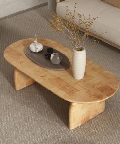 SEIFE Mesa de Centro Redonda de Madera Blanca con Almacenamiento, Mesa de Centro Ovalada de Tatami Japonesa para Sala de Estar, Oficina(Wood Single Layer,100cm/39in)