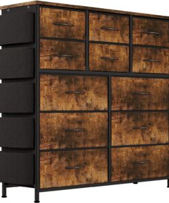 Zstar Cómoda para Dormitorio con 12 cajones, Armario de Almacenamiento de Tela con Marco de Metal, decoración Moderna, Tablero de Madera, cómoda para Dormitorio, Armario, Pasillo, Entrada