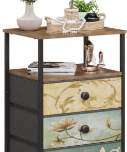 VEDECASA Cómoda con estante abierto, cómoda de 3 cajones para dormitorio, mesita de noche vintage, mesita de noche, armario para sala de estar, sofá, armario, parte superior de madera, marco de metal
