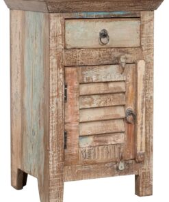 Biscottini Mesita de Noche de Madera reciclada 65 x 33 x 43 cm | Mesita de Noche Dormitorio rústico | Mesitas de Noche Vintage con Acabado Antiguo